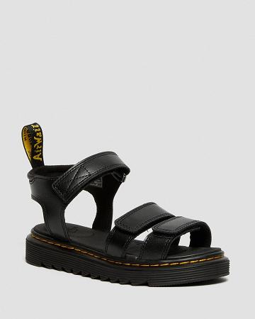 Black Kids' Dr Martens Junior Klaire Leather Strap Sandals | CA 719CTV